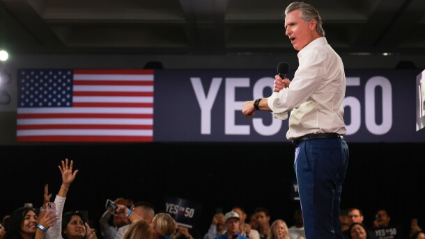 Gov. Gavin Newsom speaks during a campaign event on Proposition 50, Nov. 1, 2025, in Los Angeles, Calif.