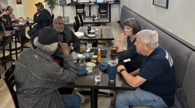 Left to right: Willie, Dwight Ivory, Karin and Bud Steffen met at Orenda Cafe through the Senior Dine Out program and have become friends.