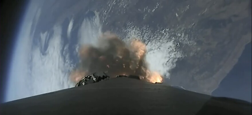 The view of the California Coast from a SpaceX Falcon 9 rocket lifting off from Vandenberg Space Force Base Friday afternoon.