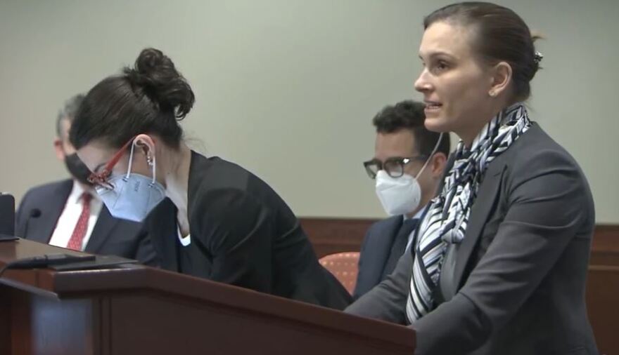 Attorney Hillary Klein speaks during closing arguments Thursday.