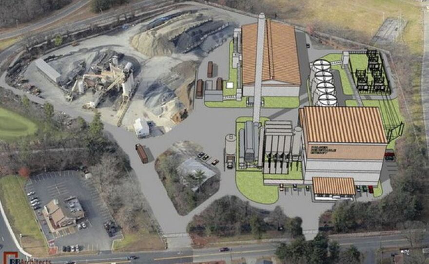 An architect's rendering of the proposed biomass plant in Springfield, Massachusetts.