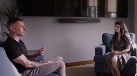 Marine Corps veteran Ryan Roberts participates in a mock therapy session in a psilocybin dosing room with assistant professor Amanda Tamman, who is supporting Baylor College of Medicine’s psilocybin study for veterans with PTSD at the Menninger Clinic in Houston.  