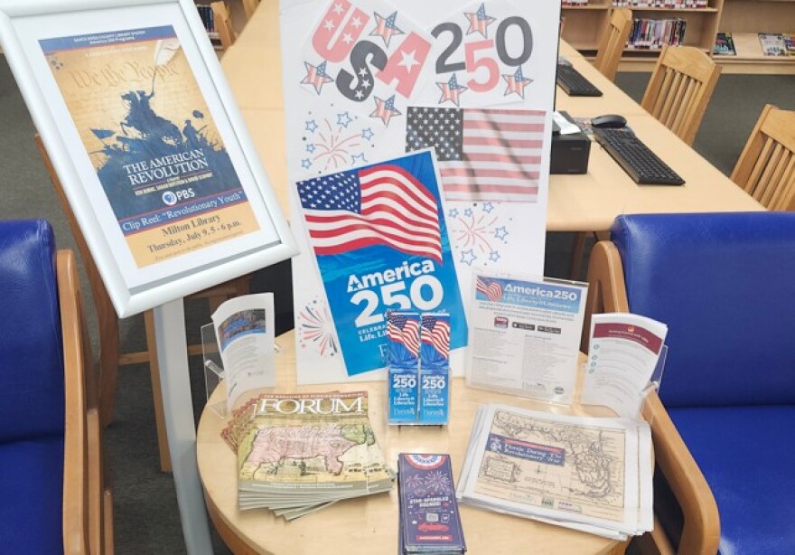 A display at the Milton Library highlights books and educational materials celebrating the nation’s 250th anniversary. The Santa Rosa County Library System used a Florida Humanities grant to expand its digital collection with new e-books and e-audiobooks exploring the American Revolution and the country’s founding.