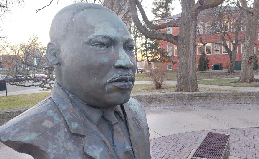 A bust of Dr. Martin Luther King Jr. at EMU's MLK Plaza.