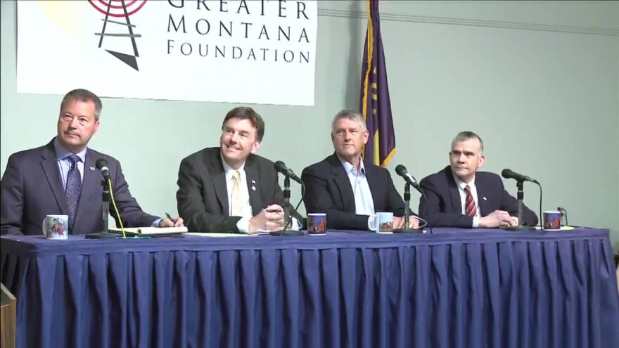 Albert Olszewski, Russell Fagg, Troy Downing and Matt Rosendale during the Republican Senate primary debate in Helena, April 26, 2018.