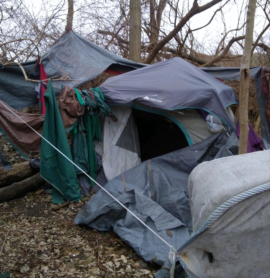 This homeless encampment in Montgomery County was visited by volunteers during the annual Point-in-Time count of homeless persons on January 29, 2020.