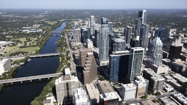 A view of downtown Austin, TX from the top floor of the Waterline building on Thursday, July 31, 2025.