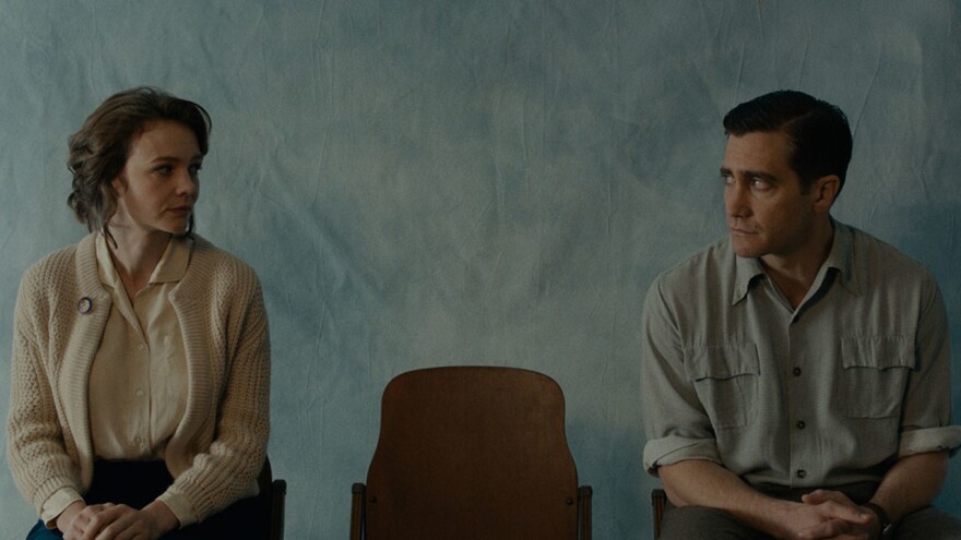 Jeanette (Carey Mulligan) and Jerry (Jake Gyllenhaal) look sheepish in <em>Wildlife</em>.