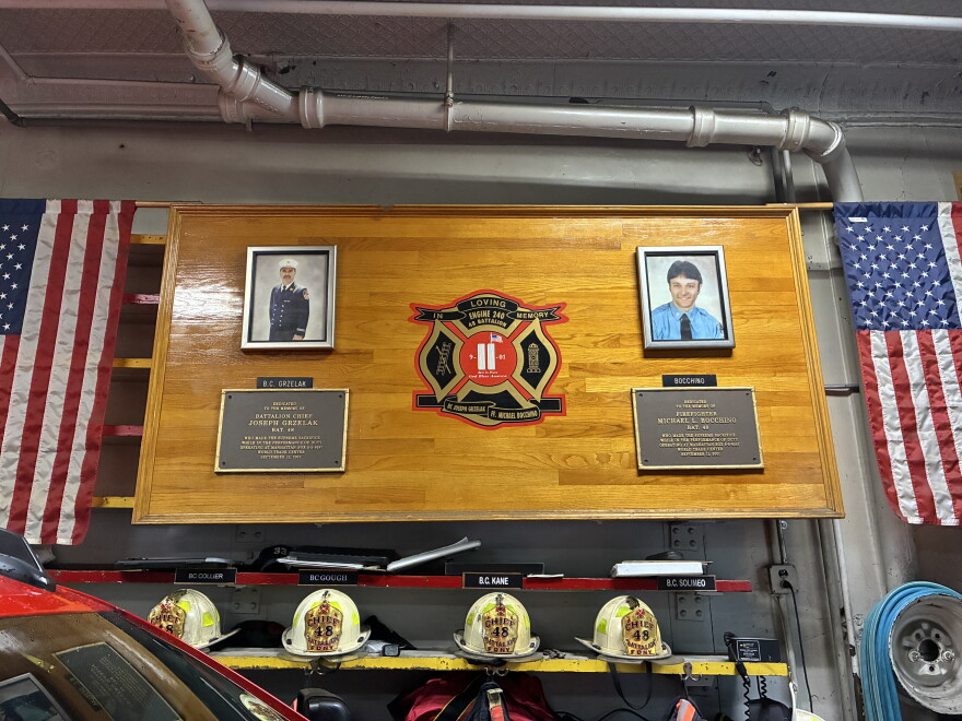 A memorial for two firefighters inside Engine 240/Battalion 48 in Windsor Terrace, Brooklyn.