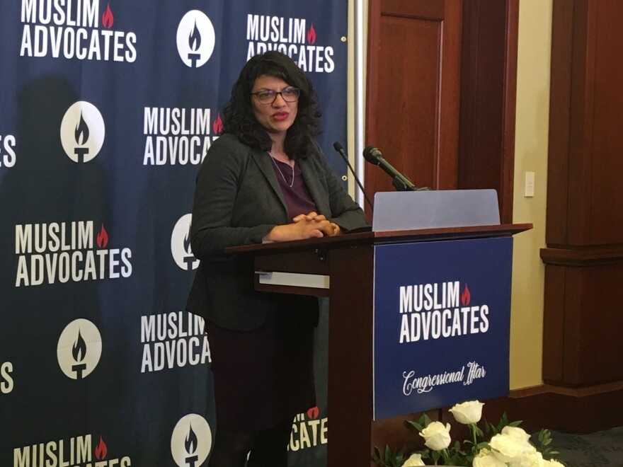 The nonprofit Muslim Advocates, along with the three Muslims in Congress, held an iftar, the breaking of the daily fast during the Islamic holy month of Ramadan. Dozens of Muslim guests crowded into the visitors' center of the U.S. Capitol on Monday night to meet Rep. Rashida Tlaib of Michigan and Rep. Ilhan Omar of Minnesota, both Democrats.