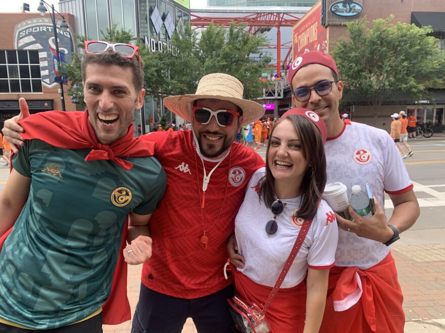 Supporters of Tunisia attend the Dutch fans' Oranje Fanwalk to celebrate Thursday evening's matchup.