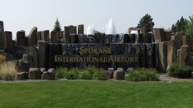 A welcome sign reads "Spokane International Airport."