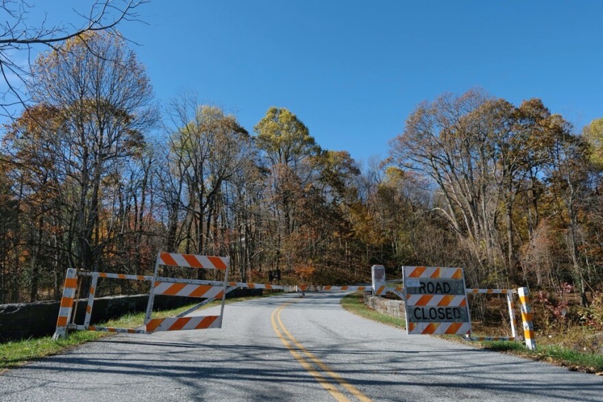 Gates are closed on a section of the Blue Ridge Parkway near Little Switzerland.