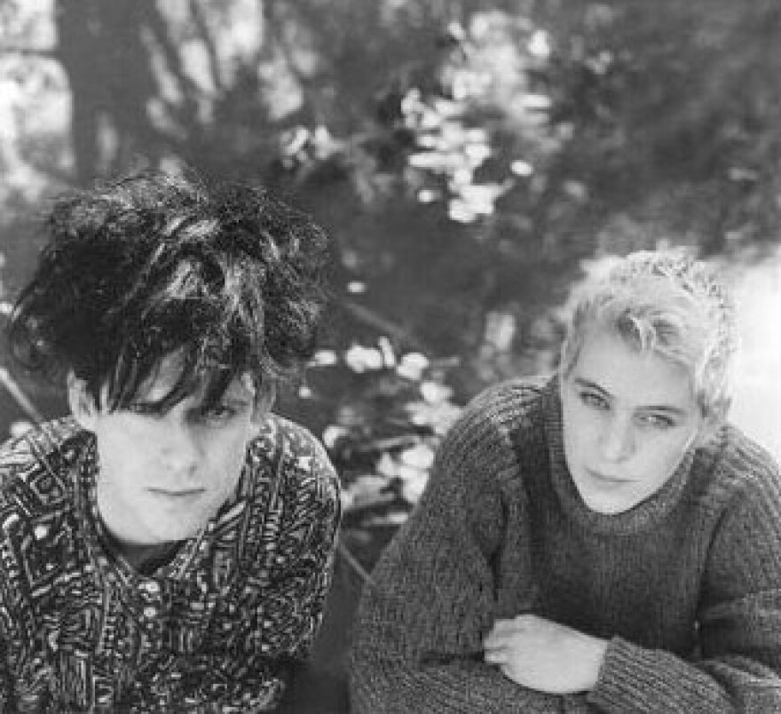 Two members of Clan of Xymox posting for a photo