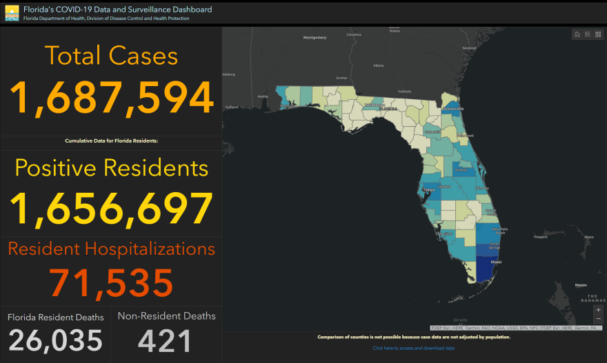 Screenshot of Florida's coronavirus dashboard on Jan. 28.