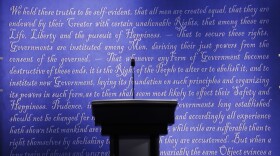 An empty stage before one of the 2016 presidential debates.