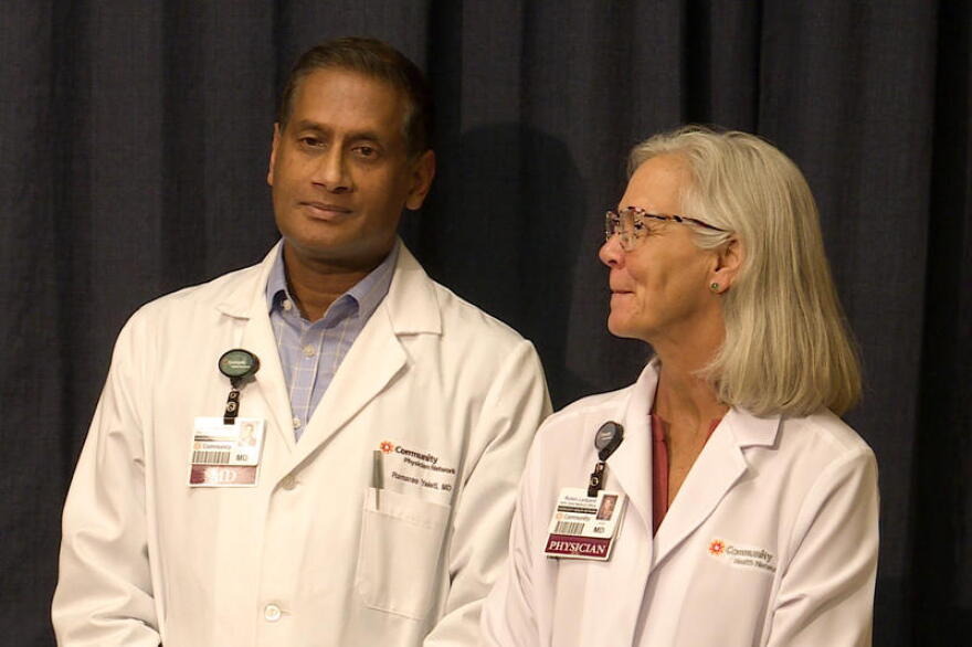 Community Health Network's Dr. Ramarao Yeleti waits to speak at a March 6 press conference.