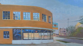 Artist Douglas Johnson's exhibit "A Sense of Place" includes paintings of familiar places such as the Clay Dooley building, seen here.