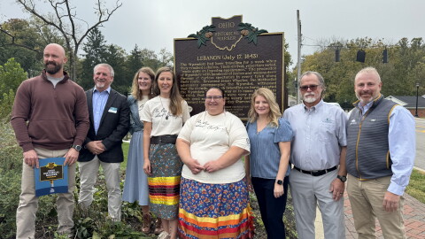 Wyandotte Nation and city of Lebanon officials at the site of the new historic marker in Lebanon
