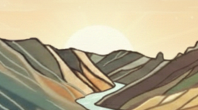 Illustration of a sunrise over the Columbia River