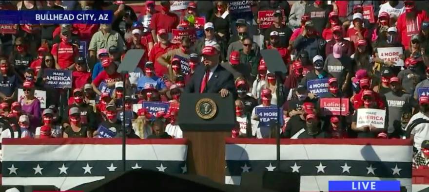 President Trump is still vying for Nevada votes across state lines. He addressed supporters in Bullhead City, Arizona, at a time of increased COVID-19 infection throughout the region.