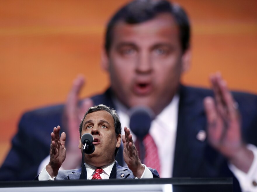 New Jersey Gov. Chris Christie speaks at the Republican National Convention in Cleveland, Ohio, in July 2016. Christie campaigned among a throng of competitors before endorsing Donald J. Trump as the GOP's presidential candidate.