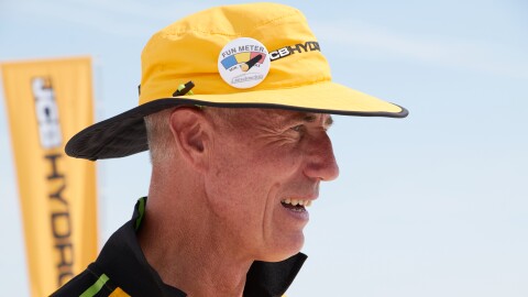 British driver Andy Green speaks to reporters after setting a new land speed record for a hydrogen-powered vehicle, Tuesday, Aug. 11, 2026, at the Bonneville Salt Flats in Utah.