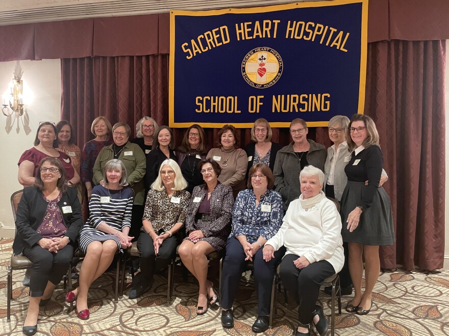 Betty Benulis and at a reunion with her graduating class from Allentown’s Sacred Heart Hospital’s School of Nursing.
