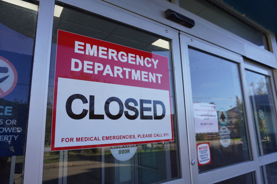 The lights are off and there are closed signs taped to the doors of the now closed emergency department at the former Bradford Regional Medical Center. 