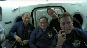 The Ax-1 crew participates in a video call shortly after launching from Kennedy Space Center. Photo: Axiom