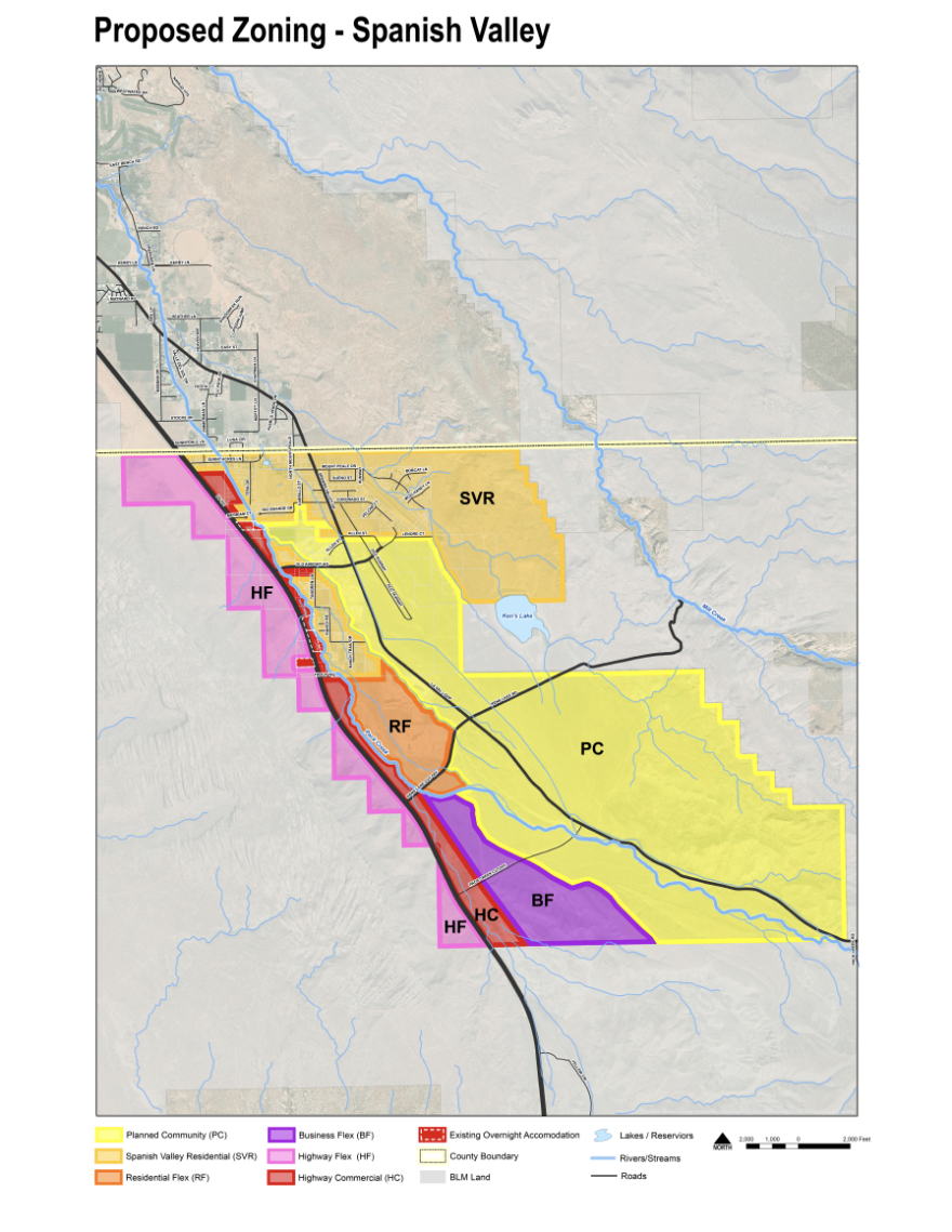 A color-coded map shows different zones in Spanish Valley.