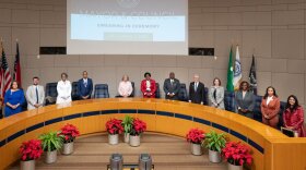 People around a dais