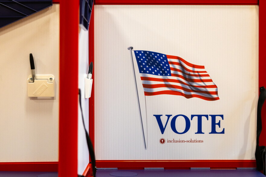 A voting booth equipped with sharpie markers rests inside the city of Saginaw's YMCA, which served as a polling location for the August 4 primary election.