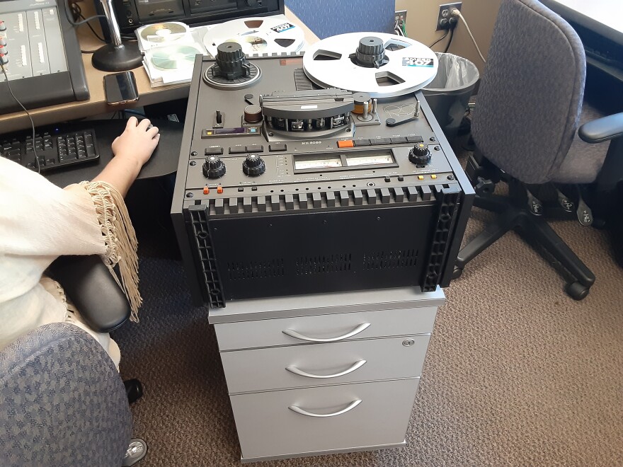 A reel-to-reel audio tape recorder and player