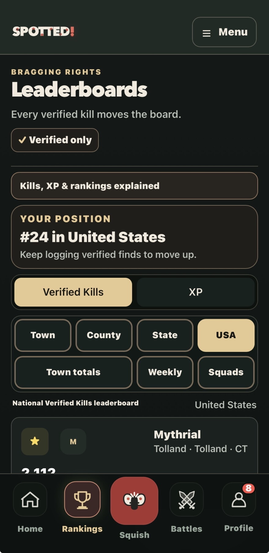 The SPOTTED! app prompts users to upload evidence of the spotted lanternflies they’ve killed in order to compete against other squads. Credit: Courtesy Steve Daily