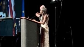 Coumba Kebe speaks Saturday at the Indiana Democratic State Convention in Indianapolis.