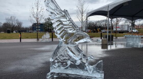 A Freezefest ice sculpture near Upland Brewing Co.