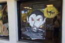 A Halloween window painting of Dracula at a Grifols blood plasma center in downtown San Antonio.
