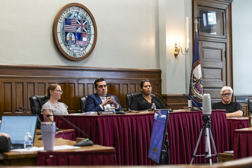 Carroll “Beau” Correll (center) leads a Winchester city planning commission meeting on May 19, 2026.