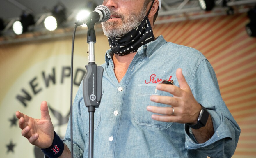 Newport Folk Festival producer Jay Sweet, onstage at Fort Adams State Park on July 23, 2021 in Newport, R.I.