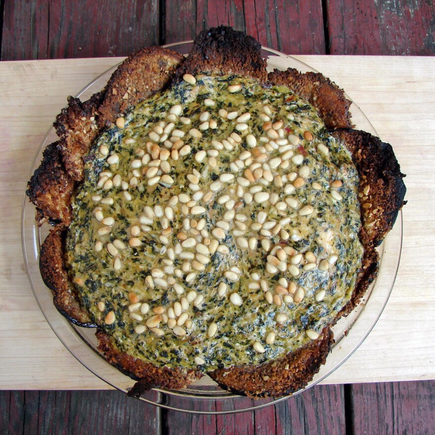 Chard And Artichoke Tart With Crispy Eggplant Crust