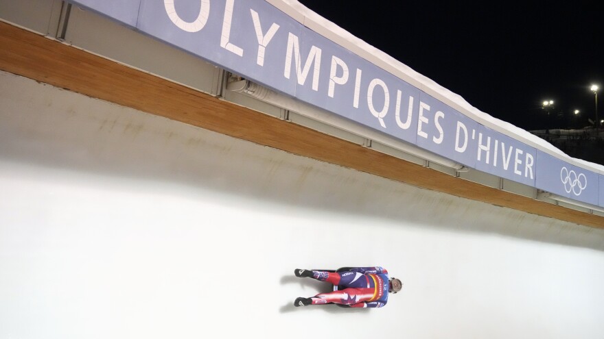 United States' Tucker West competes in the men's singles at a World Cup luge event Friday, Dec. 16, 2022, in Park City, Utah. (AP Photo/Rick Bowmer)