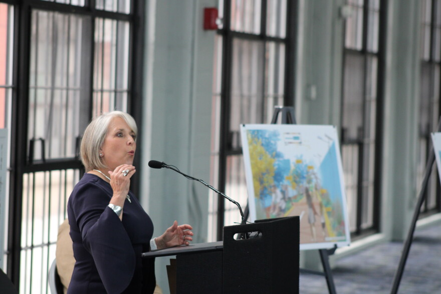 Governor Michelle Lujan Grisham speaks to the media and public on the impact of the investment in the rail trail