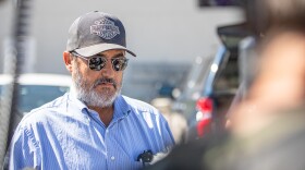 Former Coldwater Mayor Joe Ceballos speaks to the media before reporting for detention by Immigration and Customs Enforcement on May 13. Ceballos was ordered to report in connection to charges of disorderly election conduct that had been previously resolved in the Comanche County District Court.