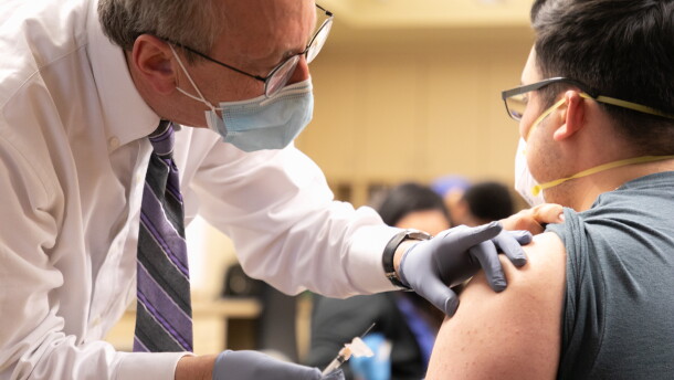 Dr. Allan Radner administers a Covid-19 vaccine shot to a patient. Dr. Radner is Chief Medical Officer at Salinas Valley Memorial Healthcare System