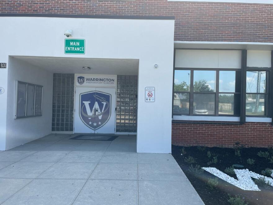 New signage marks the entrance to Warrington Preparatory Academy, Escambia School District's newest charter school.