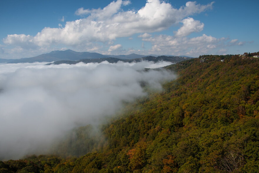 View of low cloud cover at Blowing Rock, North Carolina.