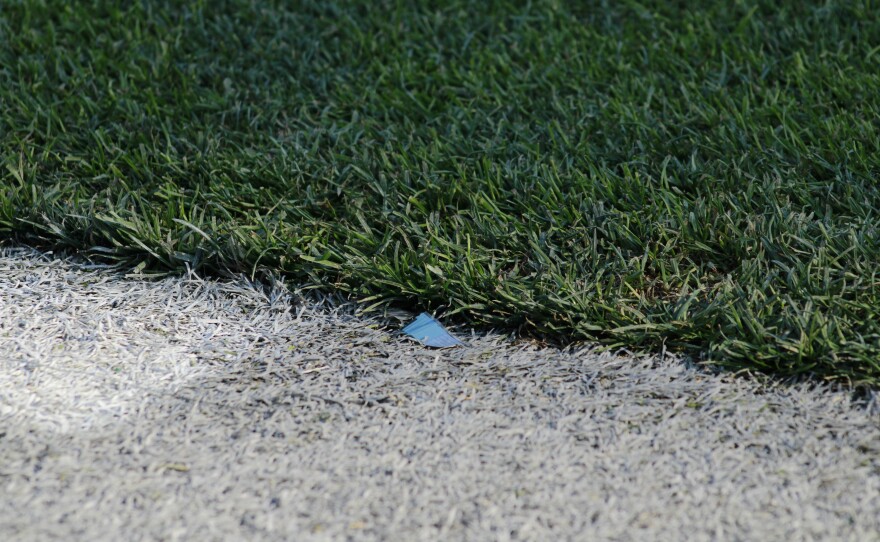 - The football sideline at Spartan Stadium Before Michigan State’s Football game against Penn State on Nov. 14, 2025. - McDougal Striping the field before Michigan State’s Football game against Penn State on Nov. 14, 2025. - NCAA Women's Soccer Tournament Banner at the Old College Field Gates on Nov. 14, 2025. - The soccer field at DeMartin Stadium on Nov. 14, 2025, the day before the first round of the NCAA Women’s Soccer Tournament. - Michigan State athletic turf workers performing final checks on the field at DeMartin Stadium ahead of the first round of the NCAA Women’s Soccer Tournament, Nov. 14, 2025 - Michigan State Athletic Turf workers inspecting the field ahead of the first round of the NCAA Women’s Soccer Tournament, Nov. 14, 2025 - Spartan Turf logo displayed under the bleachers at Spartan Stadium, Nov. 14, 2025