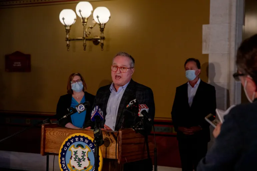 Noel Petra, interim director of the Office of School Construction Grants and Review, speaks during a press conference. Petra took over the school construction office following the exit of former deputy budget director Kosta Diamantis.