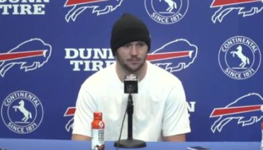 Buffalo Bills quarterback Josh Allen addresses the media after Monday night's loss.